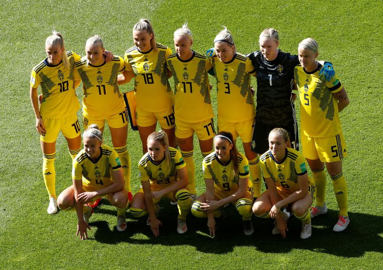 Gonzalo Fuentes/Reuters/Direitos reservados Seleção da Suécia na Copa do Mundo de Futebol Feminino - França 2019.
