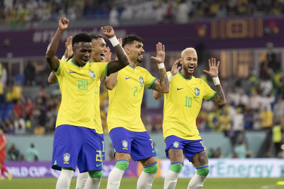 Brasil x Coreia pelas oitavas de final da Copa do Mundo do Catar. Vinicius Júnior, Paquetá e Neymar Brasil x Coreia pelas oitavas de final da Copa do Mundo do Catar. Vinicius Júnior, Paquetá e Neymar