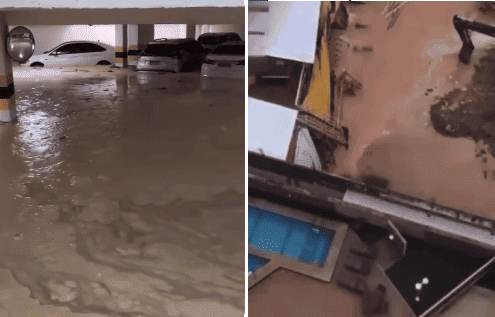 Lama invade garagem de condomínio de luxo na zona Leste de Teresina