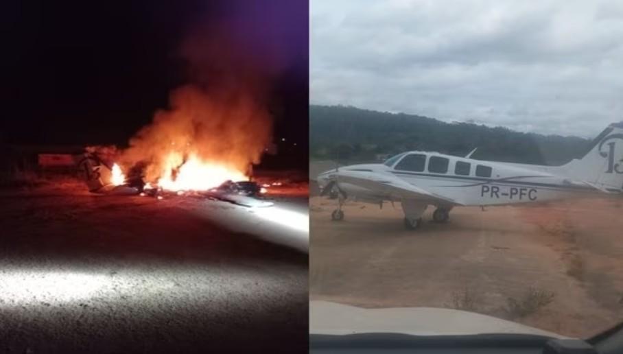 O fogo destruiu rapidamente o avião apreendido pela PF