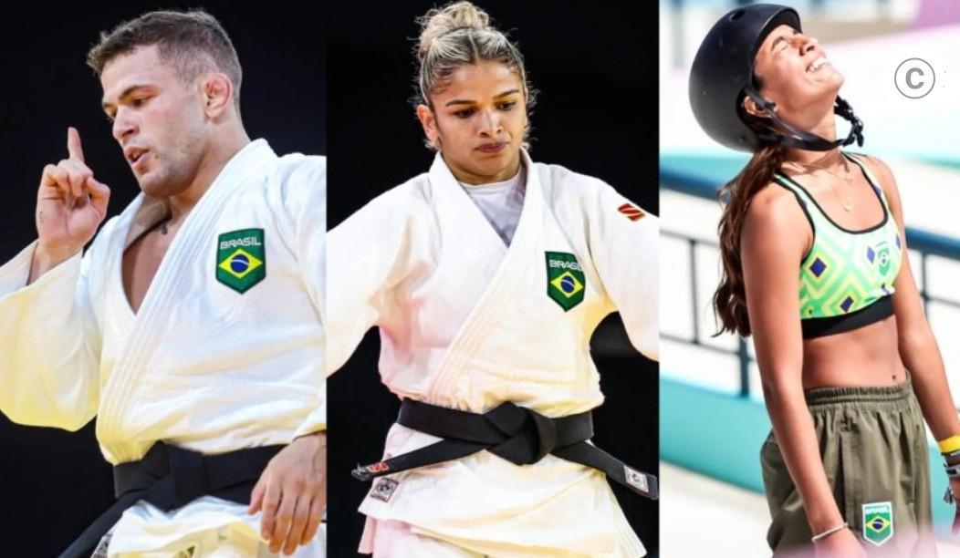Os medalhistas Willian Lima, Larissa Pimenta e Rayssa Leal