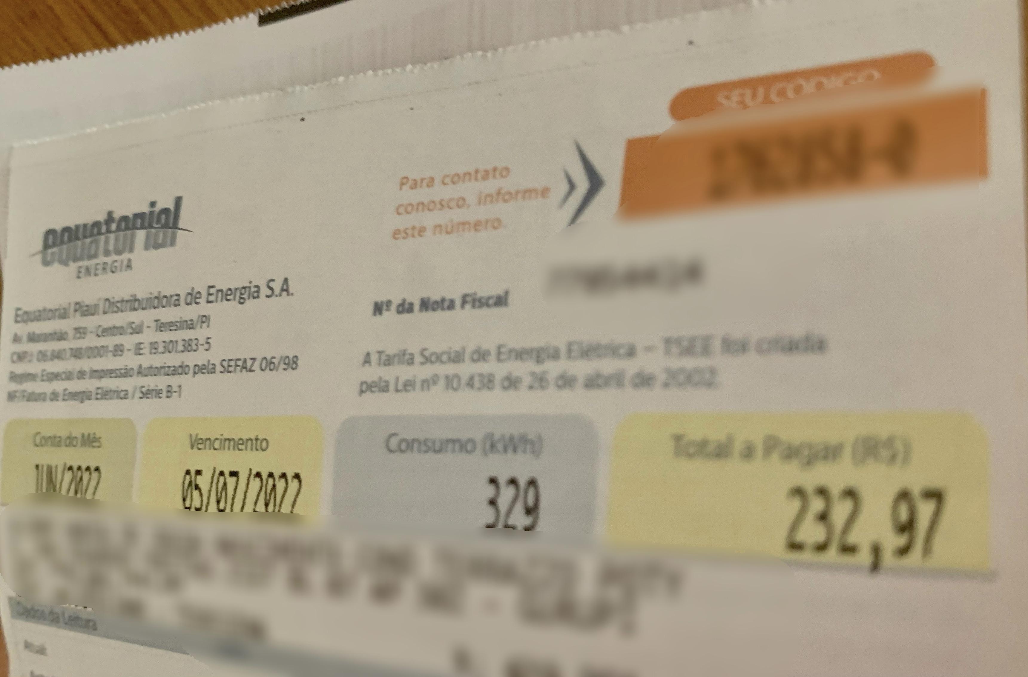 Conta de energia da Equatorial