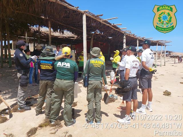 Equipes retiram manchas de óleo em praias do Piauí