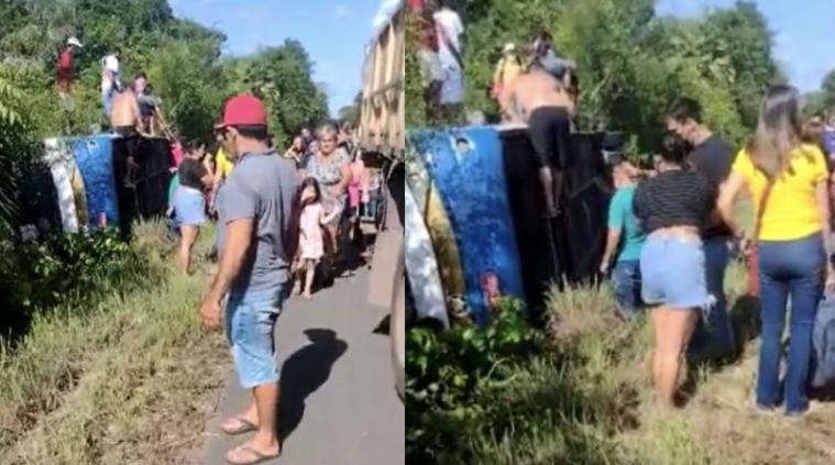 Ônibus da Barroso tomba e deixa feridos