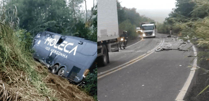 Ônibus da banda Moleca 100 Vergonha e ambulância se envolveram em acidente