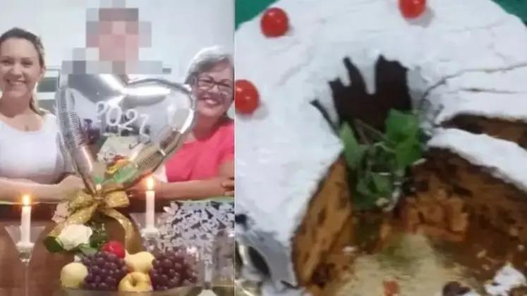 Deise (à esquerda) e Zeli (à direita) e foto da sobremesa envenenada com arsênio
