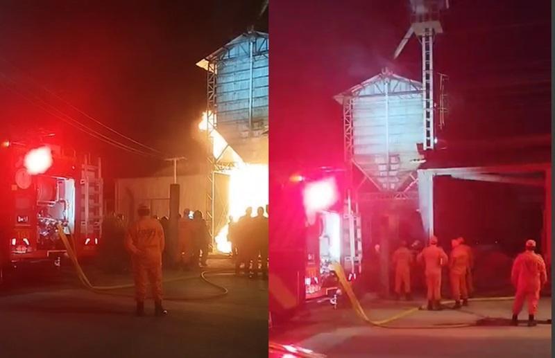 Bombeiros são acionados para combater incêndio em fábrica de arroz