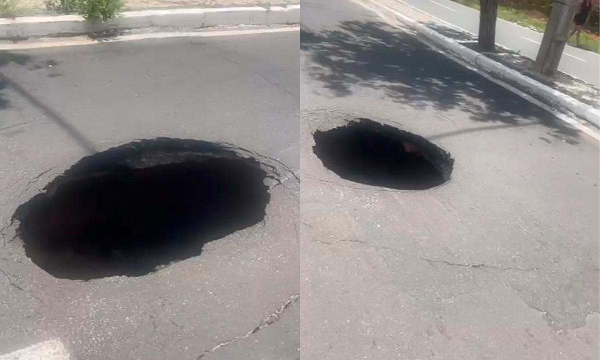 Buraco interdita trecho da Avenida Jóquei Clube e causa alterações no trânsito em Teresina