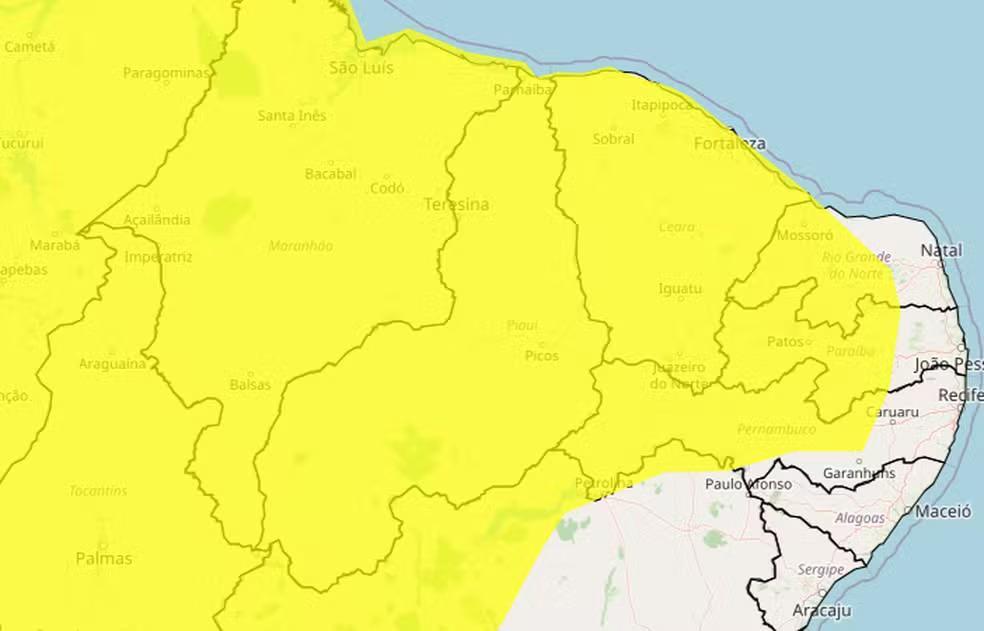 O Piauí segue em alerta amarelo, com risco potencial de chuvas intensas