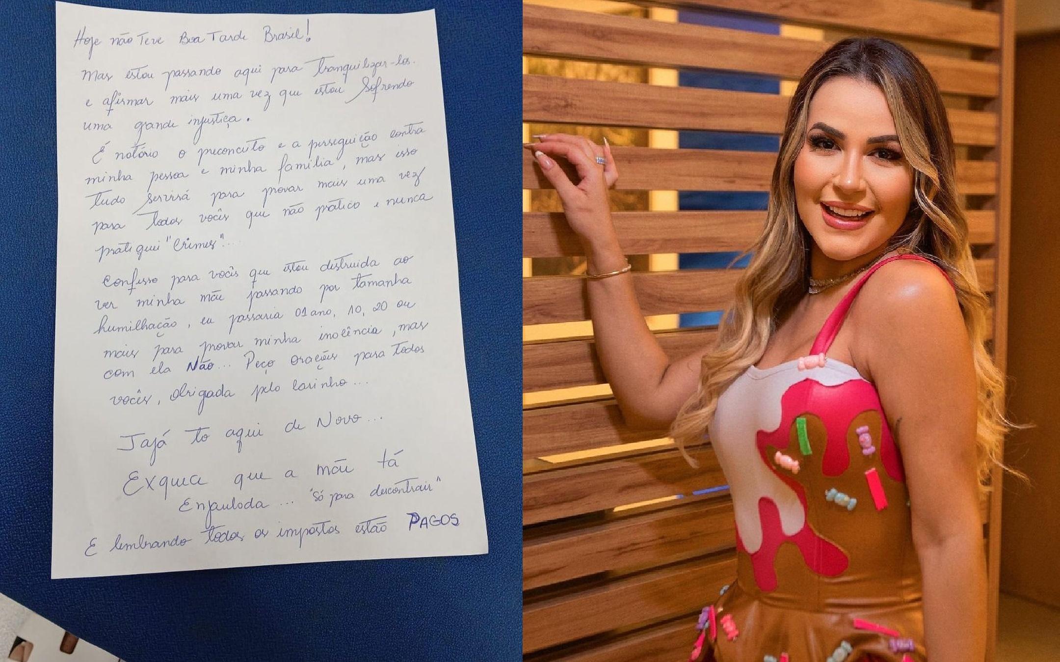 Deolane Bezerra publicou carta aberta aos fãs, alegando ser inocente