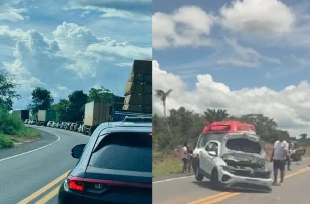 Acidente causa congestionamento na BR-316, em Lagoa do Piauí