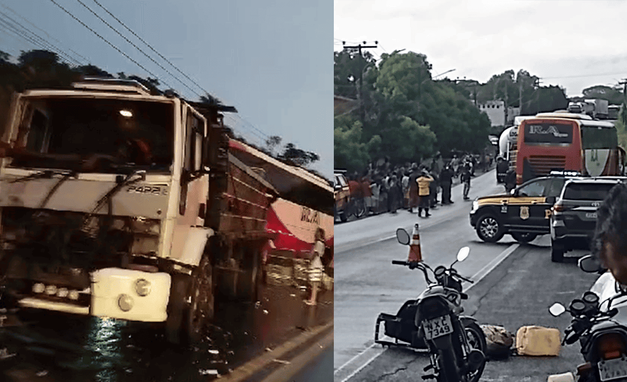 Onibus colide na traseira de caminhão