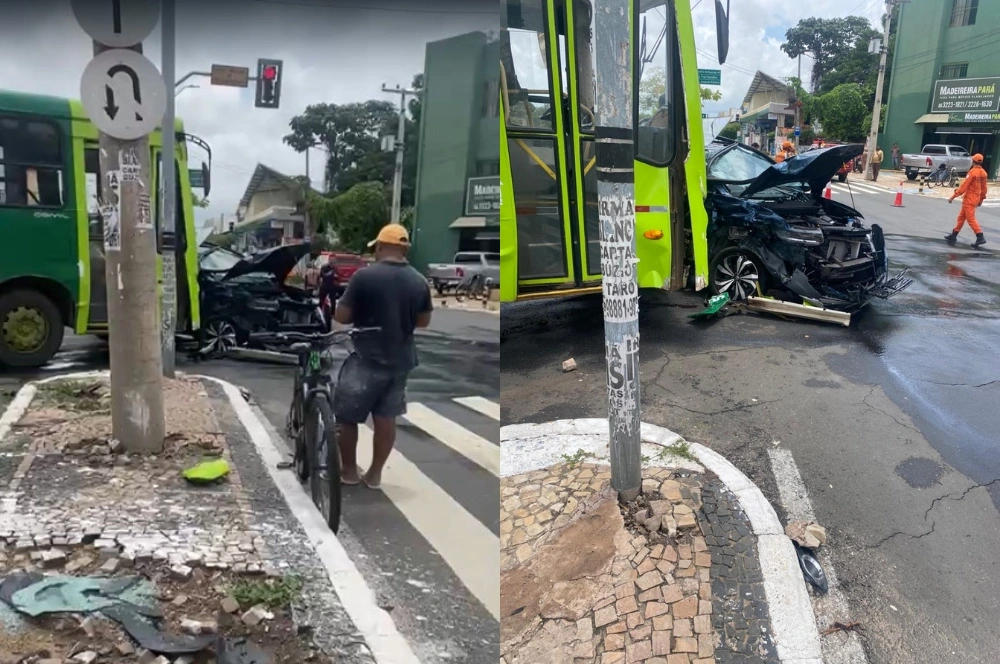 Três pessoas ficam feridas em acidente entre ônibus e carro em Teresina; assista vídeo