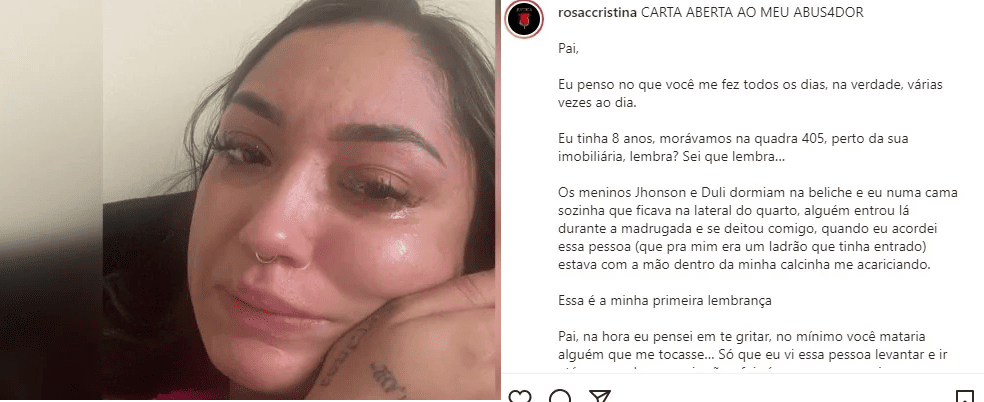 Influencer denuncia que foi abusada pelo pai na infância