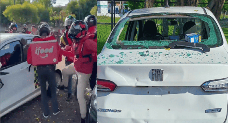 Grupo de entregadores depredaram carro do taxista que agrediu motoboy