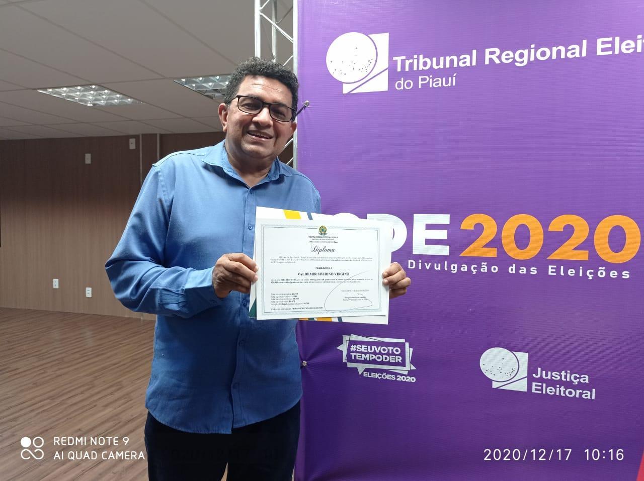 Vereador Valdemir Virgino na manhã de sua diplomação no TRE-PI