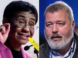 Jornalistas Maria Ressa e Dmitry Muratov