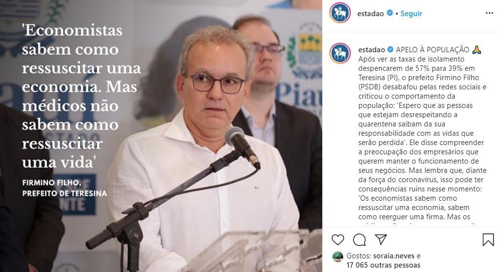 Prefeito Firmino Filho é destaque no Estadão