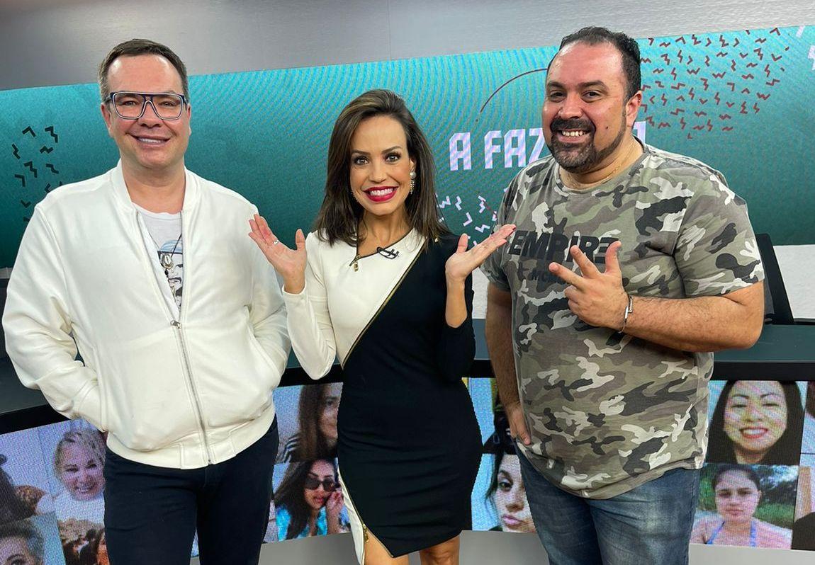 Fabiana Oliveira com os Jornalista Renato Cipriano e Felipeh Campos