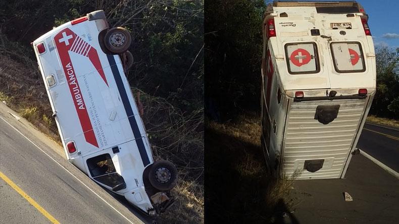 Ambulância do sistema prisional capota em Altos