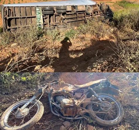 Colisão entre moto e caminhão em Acauã