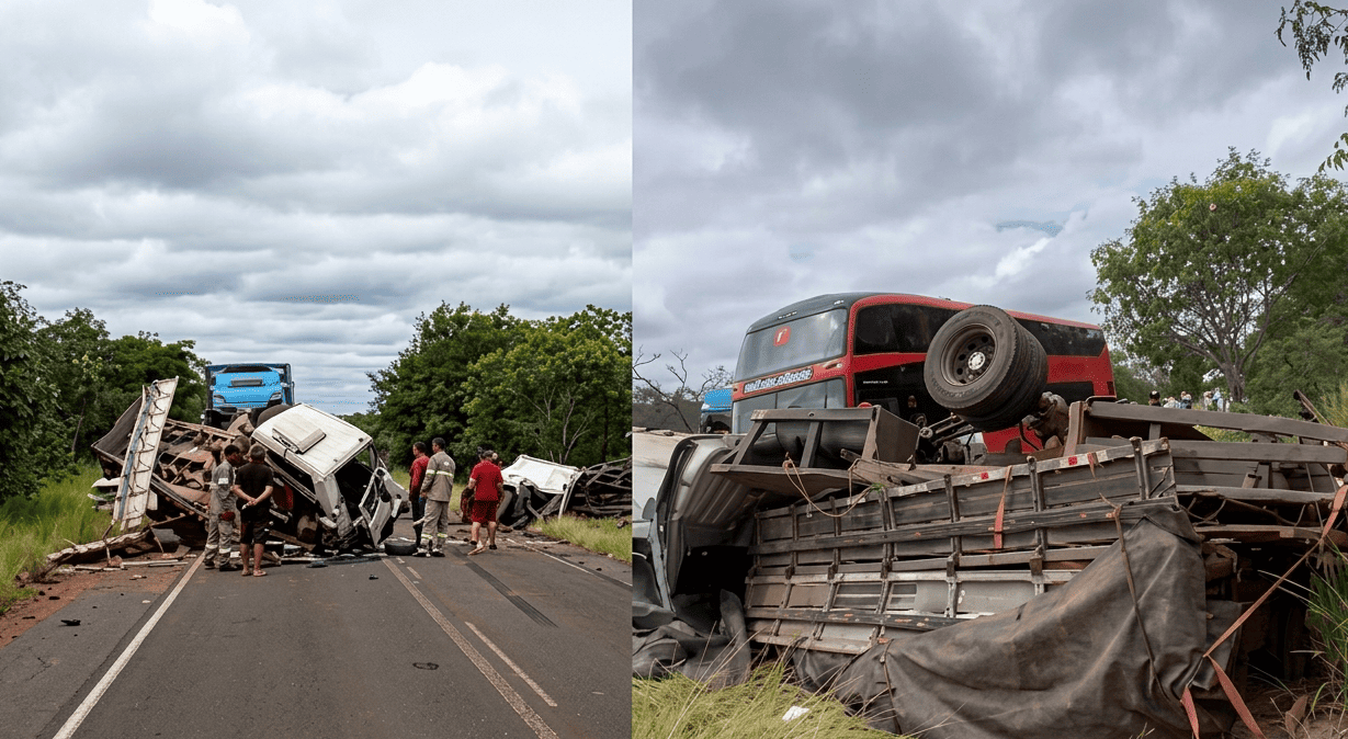 Vídeo: acidente com caminhões deixa um morto e quatro feridos na PI-140, no Sul do Piauí