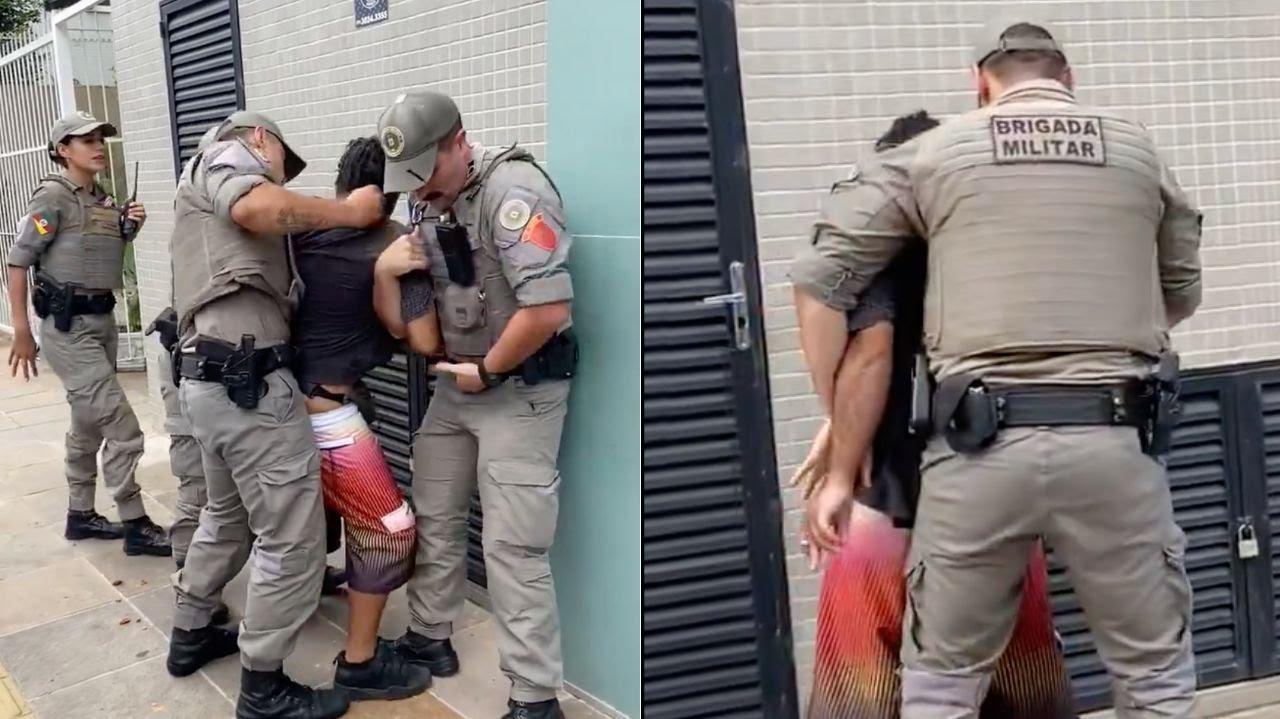 Momento em que o Motoboy foi algemado pelos policiais