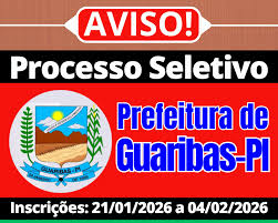Inscrições para seletivo da Prefeitura de Guaribas terminam hoje