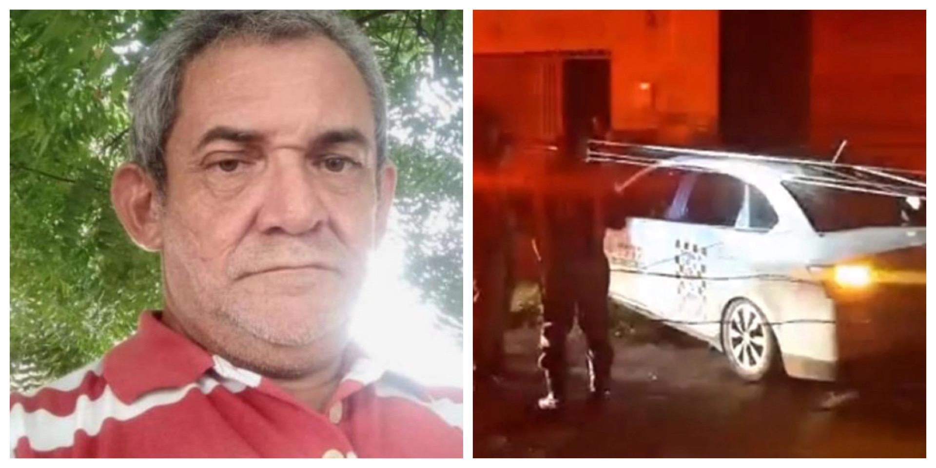 O poste caiu sobre o carro de Raimundo e ele morreu na hora