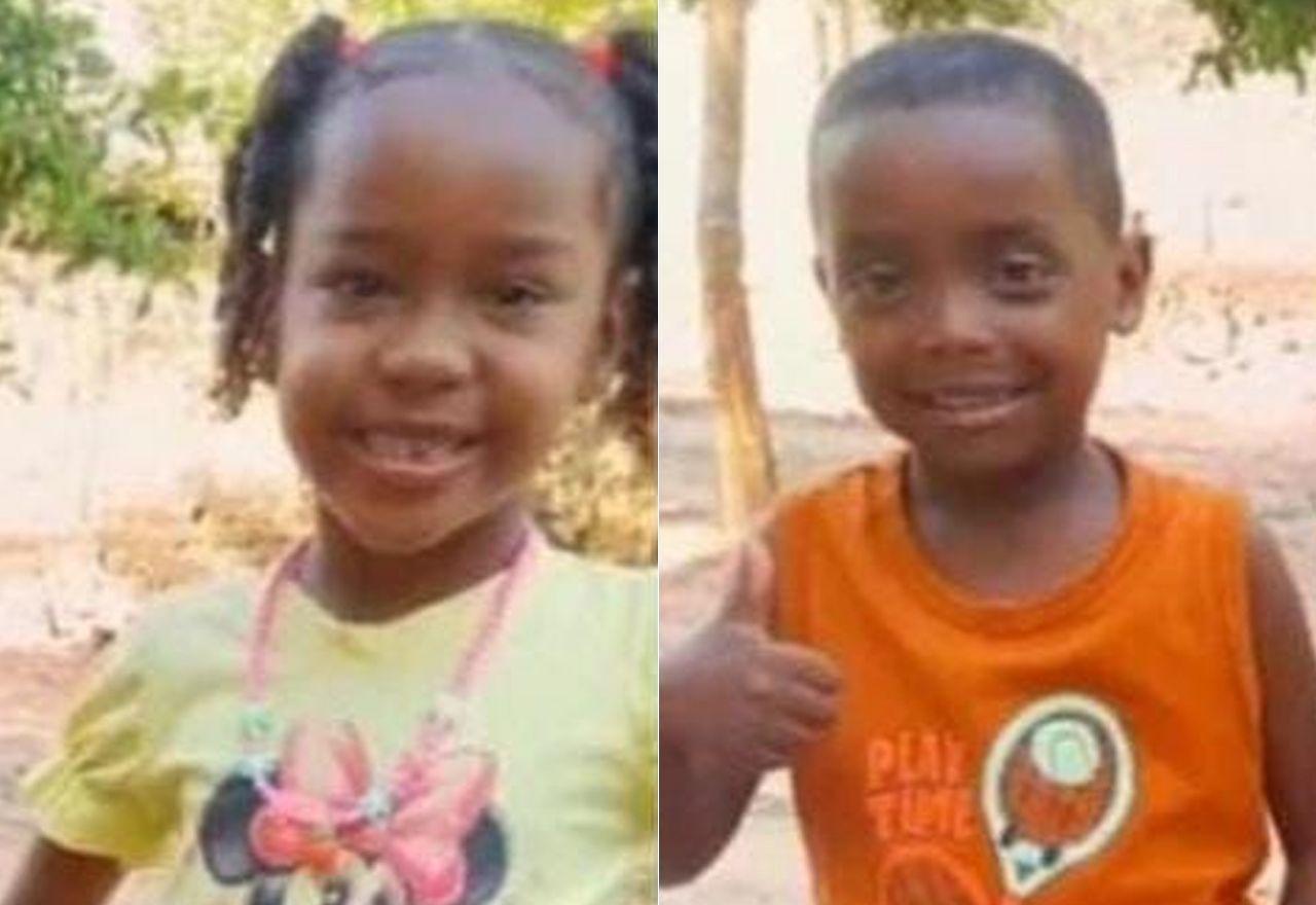 Irmãos Agatha Isabelly Reis Lago, de 6 anos, e Allan Michel Reis Lago, de 4 anos