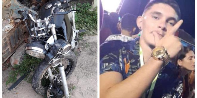 Estado da moto após o acidente e Jean, que faleceu com a colisão