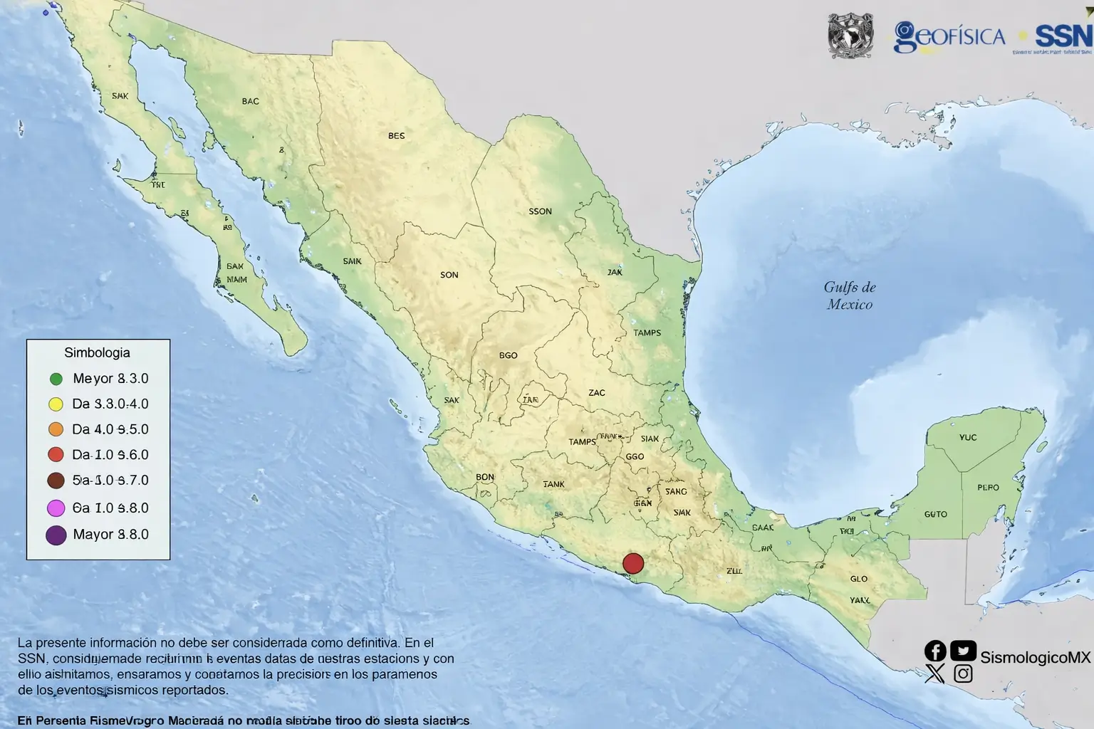 Foco sísmico do terremoto ocorrido no México