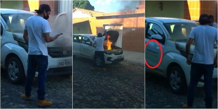 Veículo tem logomarca da prefeitura de Parnaíba adesivada em uma das portas