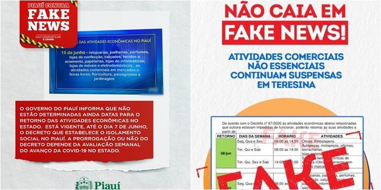 Cartazes desmentindo boatos sobre volta do comércio