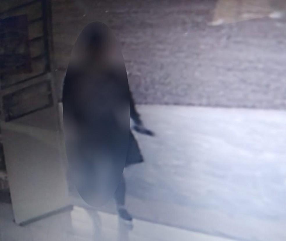 Imagens obtidas pela Polícia Civi mostram a mulher com manches de sangue após descer do coletivo