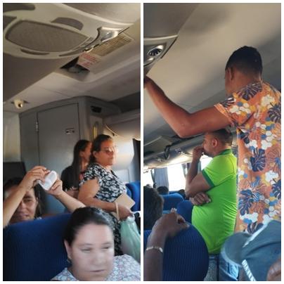 Passageiros fazem a viagem em pé em ônibus intermunicipal