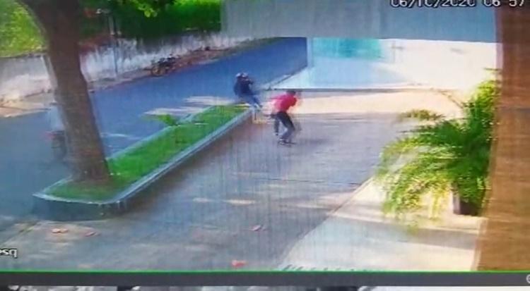 Câmera flagrou momento da tentativa de latrocínio contra o cabo Sousa