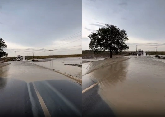 Trecho da BR-135, na zona rural de Santa Luz, fica alagado após forte chuva no Sul do estado