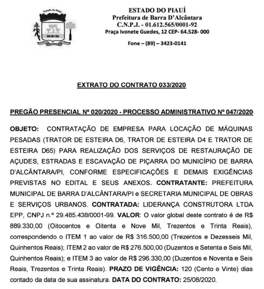 Print do contrato no Diário dos Municípios