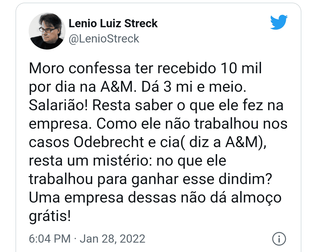 Postagem do jurista no twitter
