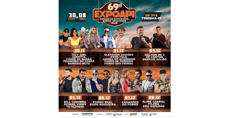 Programação de shows da Expoapi 2019