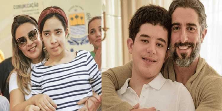 Rejane Dias com a filha Daniely e Marcos Mion com o filho Romeo