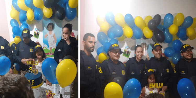 Menina realiza o sonho de ter festa de aniversário com tema da PRF