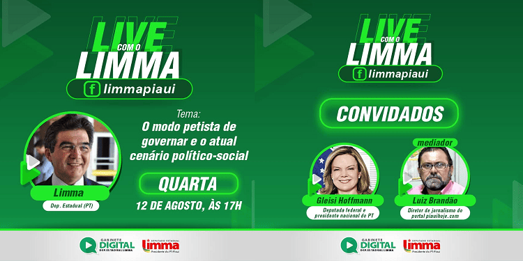 Francisco Limma e Gleisi Hoffmann participam de live nesta quarta-feira