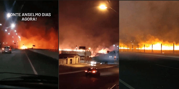 Incêndio de grandes proporções no entorno da Ponte Anselmo Dias
