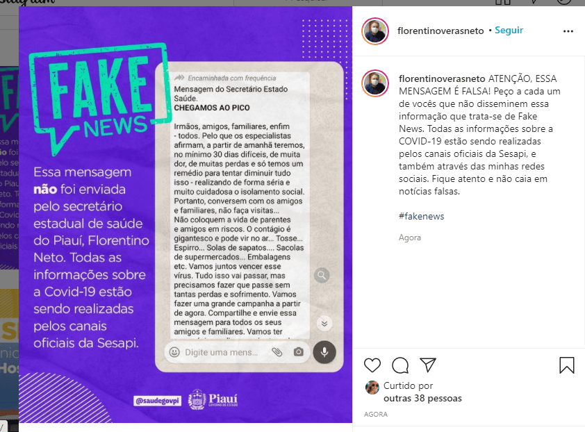 Secretário Florentino Neto desmente fake news