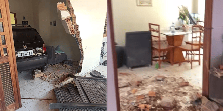 Carro desgovernado invade casa e causa destruição em Pedro II