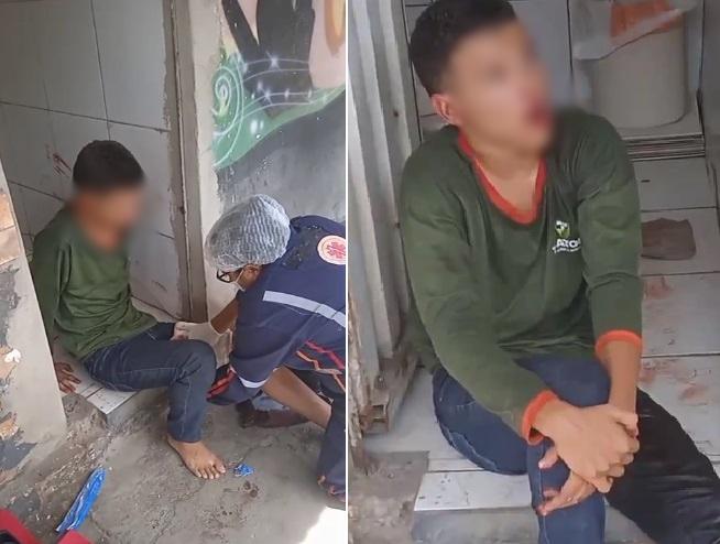 Adolescente foi baleado na perna e ainda teve o rosto machucado ao cair enquanto tentava fugir