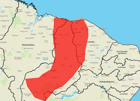 Inmet emite alerta vermelho de grande perigo para o Piauí