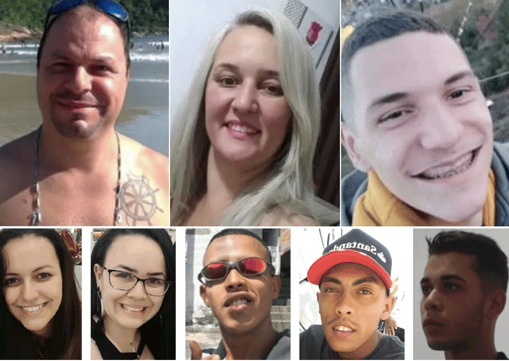 Vítimas na parte superior e suspeitos na parte inferior da montagem